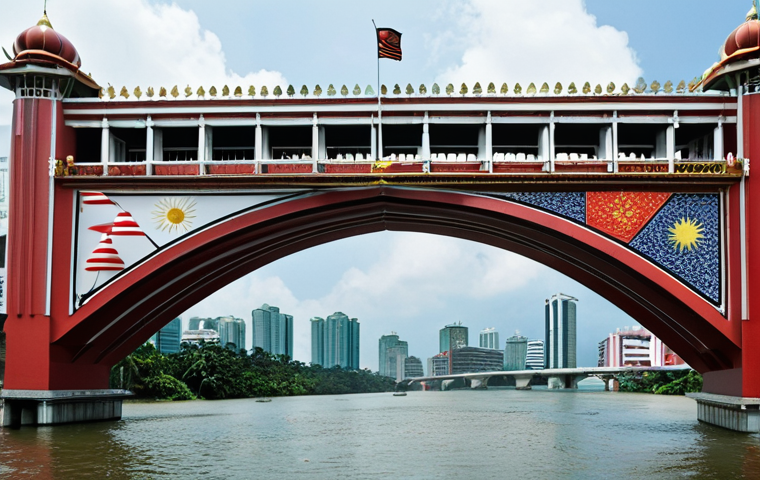 **
Prompt: "A visual representation of CBDC distribution channels in Malaysia. On one side, traditional commercial banks are depicted with fees and charges. On the other, a central bank provides direct accounts, emphasizing control but highlighting infrastructure complexity. A bridge symbolizes public-private collaboration, balancing both models. The Malaysian flag should be visible."
**